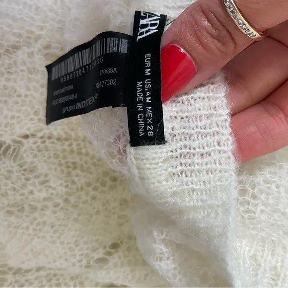 Zara Ecru Ivory Wool Blend Open Knit Long Cape Poncho Size M