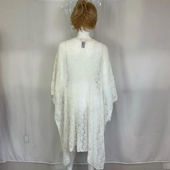 Zara Ecru Ivory Wool Blend Open Knit Long Cape Poncho Size M