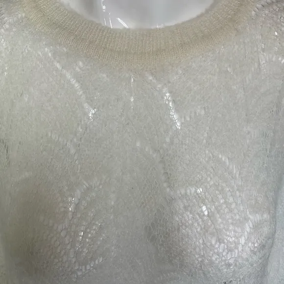 Zara Ecru Ivory Wool Blend Open Knit Long Cape Poncho Size M