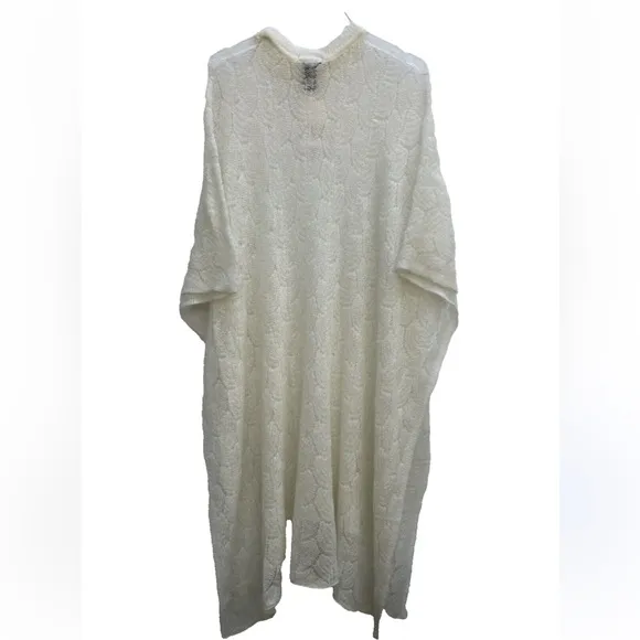 Zara Ecru Ivory Wool Blend Open Knit Long Cape Poncho Size M