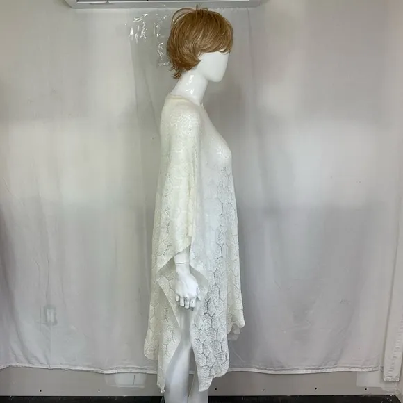 Zara Ecru Ivory Wool Blend Open Knit Long Cape Poncho Size M