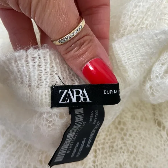 Zara Ecru Ivory Wool Blend Open Knit Long Cape Poncho Size M
